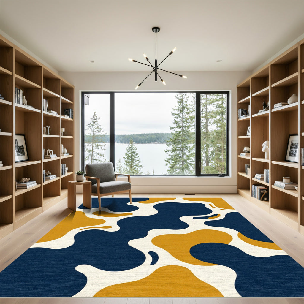 Modern Navy and Gold Organic Liquid Rug