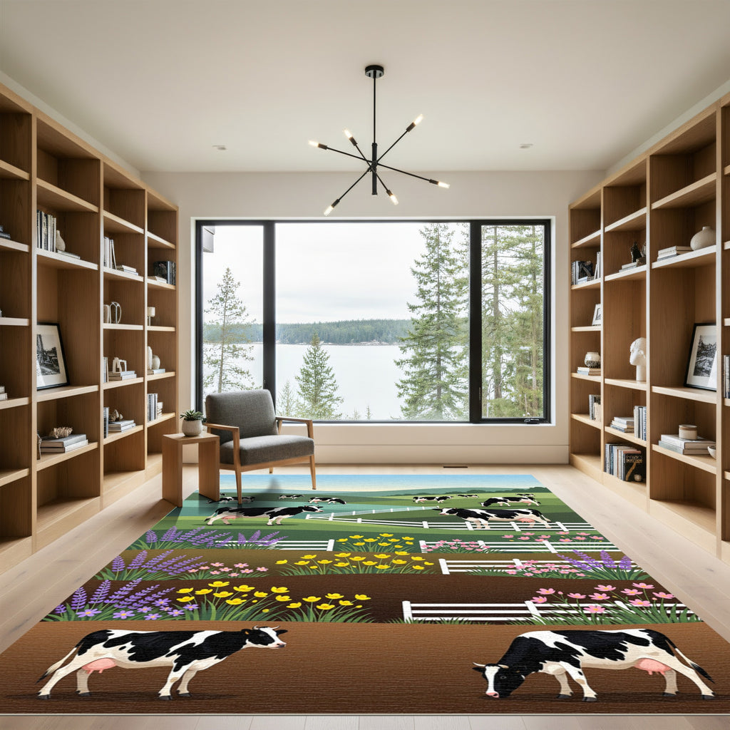 Pastoral Farmhouse Black and White Cows Rug