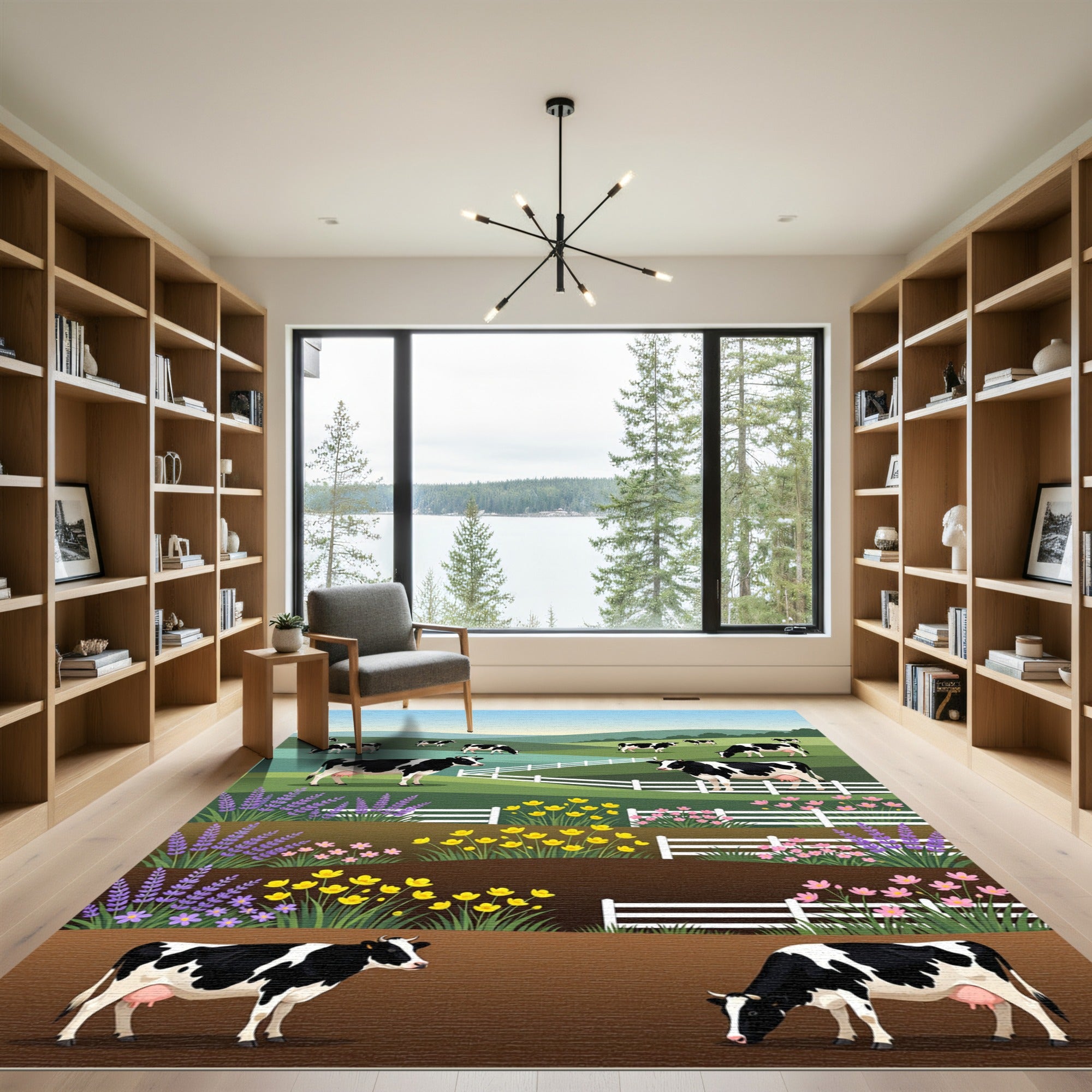 Pastoral Farmhouse Black and White Cows Rug