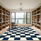 Deep Blue White Checkerboard Illusion Rug