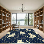 Celestial Cat Constellation Navy Moon Rug