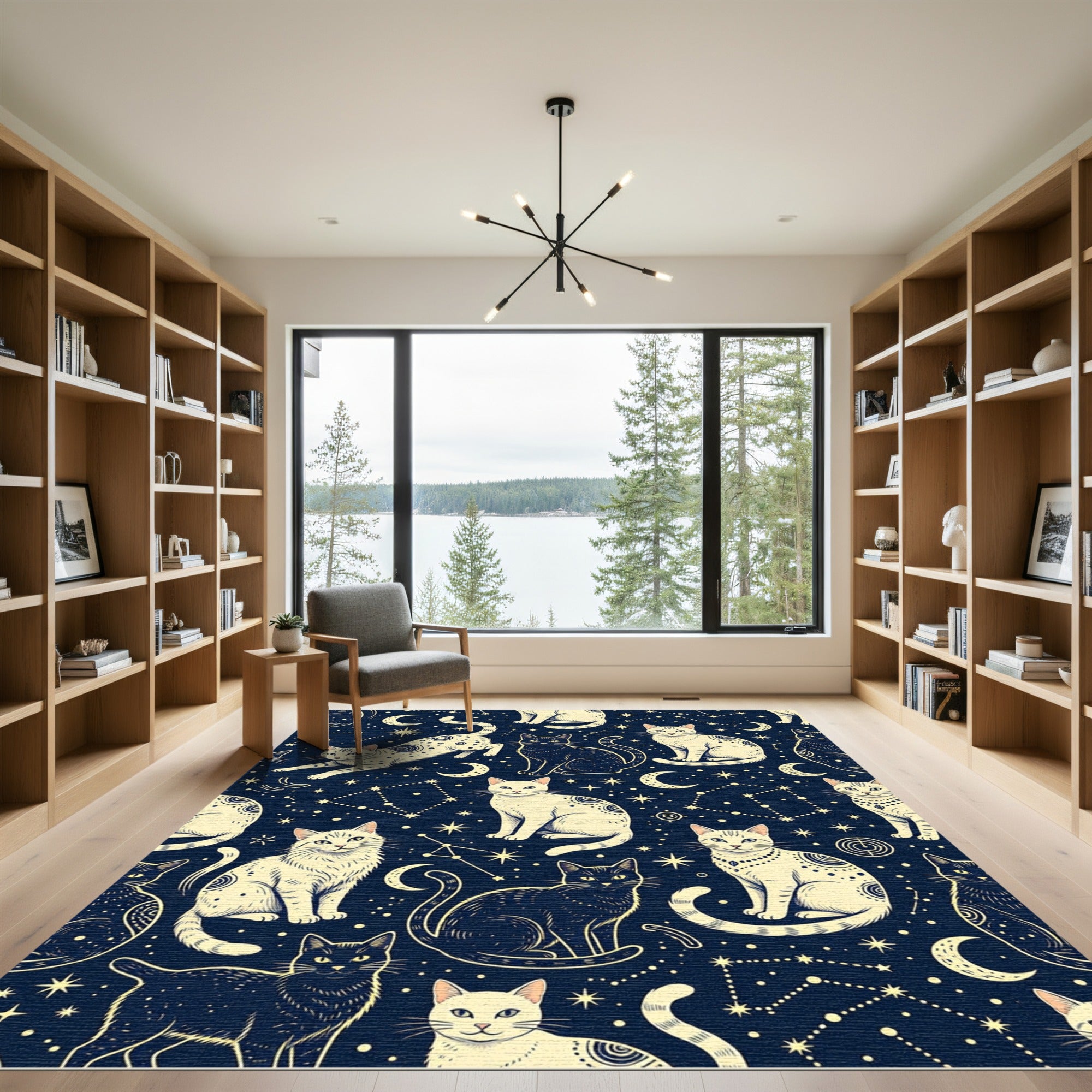 Celestial Cat Constellation Navy Moon Rug