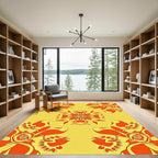 Vibrant Orange Floral Mandala Rug
