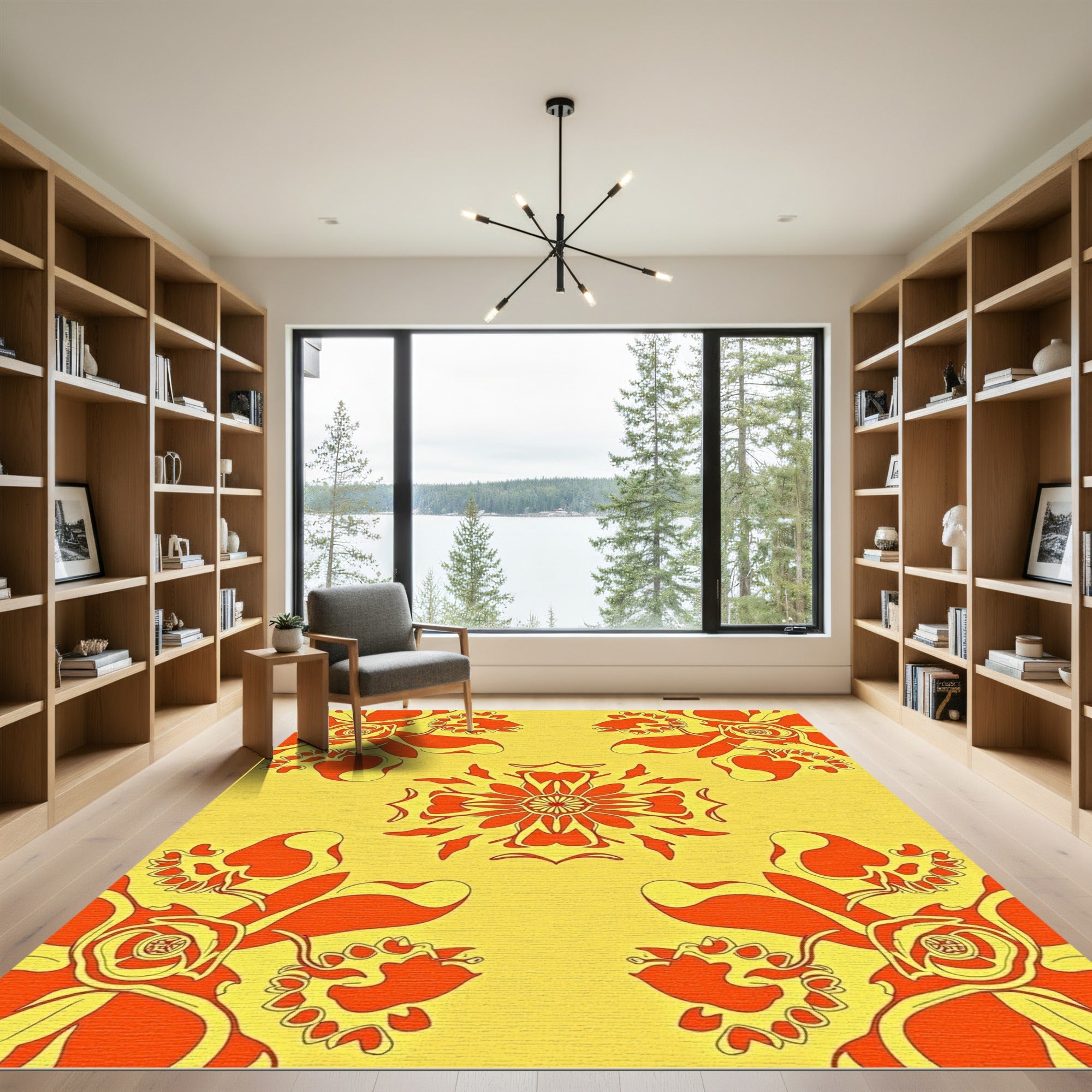 Vibrant Orange Floral Mandala Rug