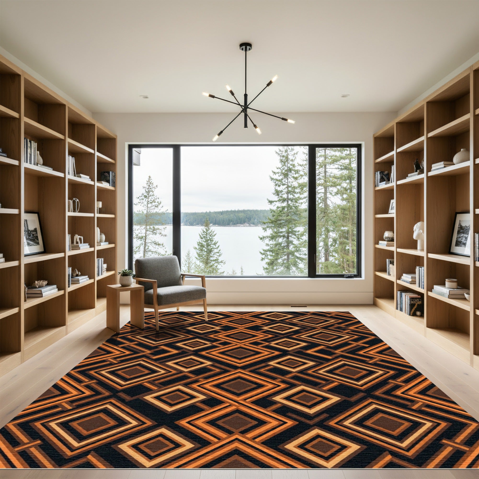 Earthy Brown Geometric Diamond Layering Rug
