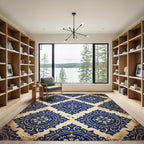 Elegant Navy and Cream Ornate Medallion Rug