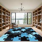 Modern Blue and Black Interlocking Puzzle Rug