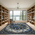 Elegant Blue Rose Floral Medallion Rug