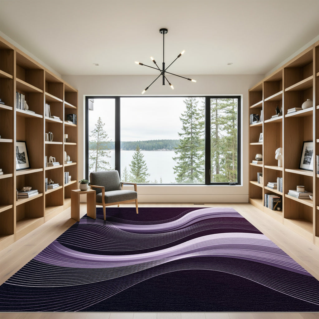 Modern Purple Flowing Abstract Wave Rug