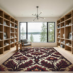 Elegant Burgundy Floral Damask Scroll Rug