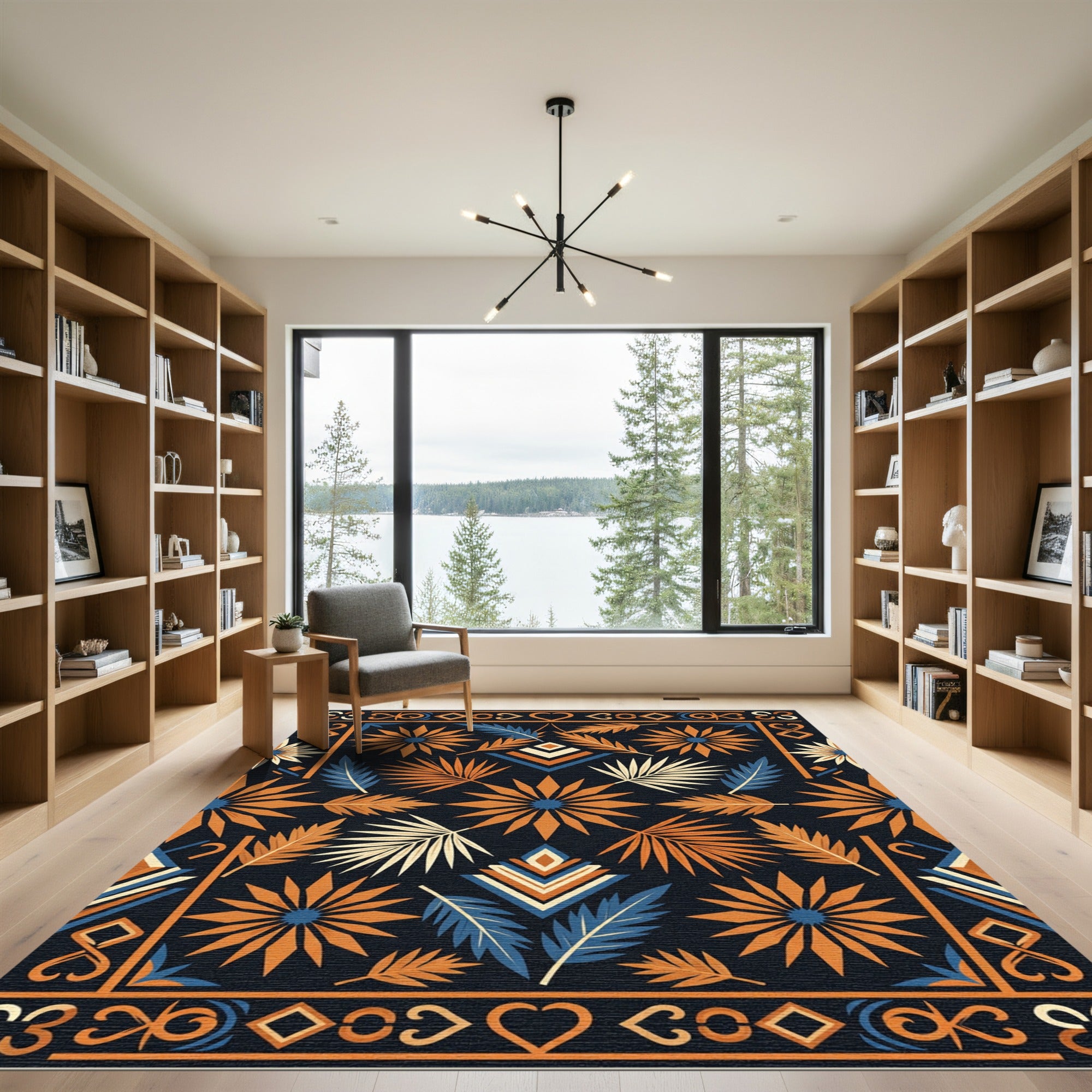 Geometric Earthy Floral Tropical Leaf Rug