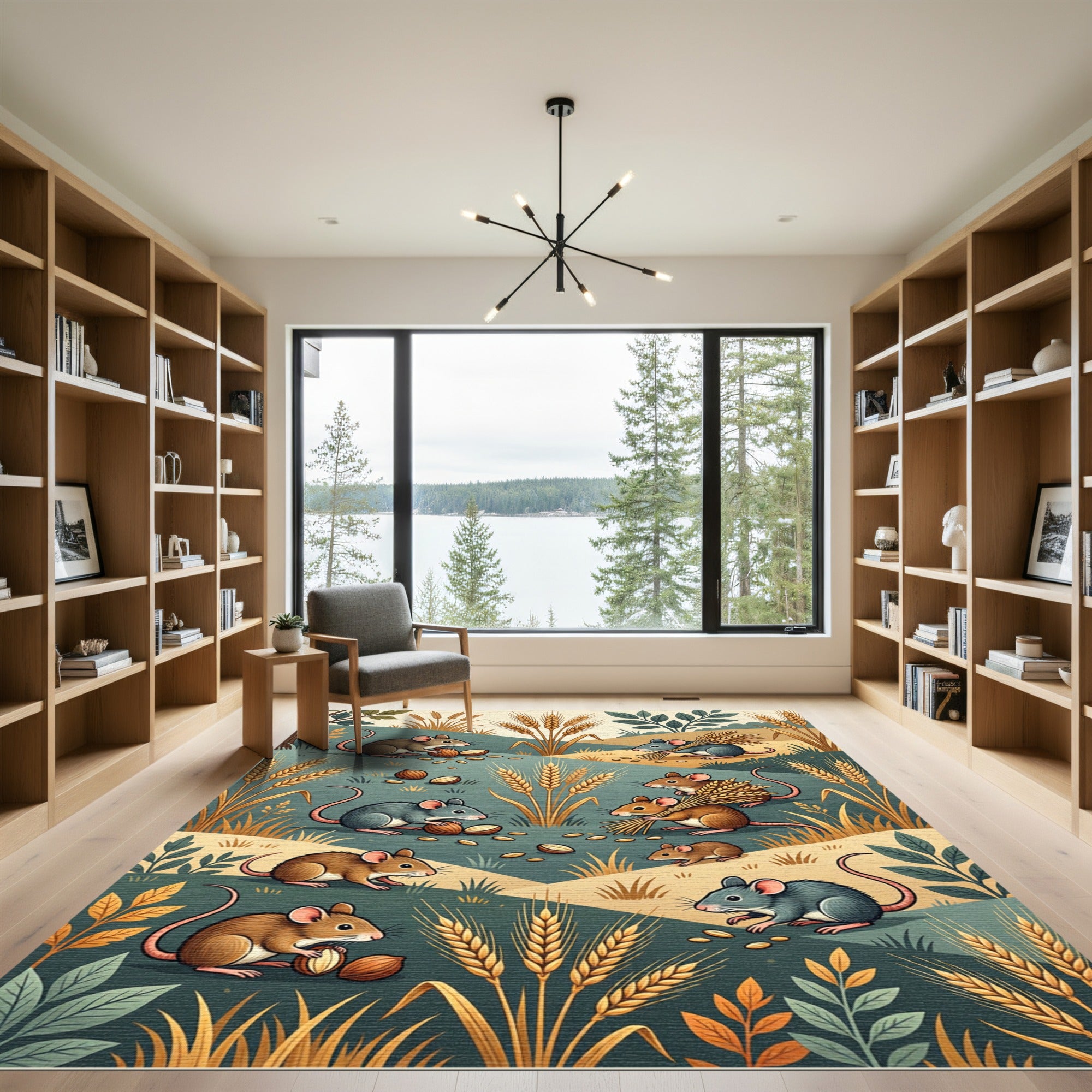 Whimsical Harvest Mice Wheat Meadow Rug