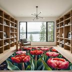 Red Pink Tulip Garden Floral Vibrant Rug