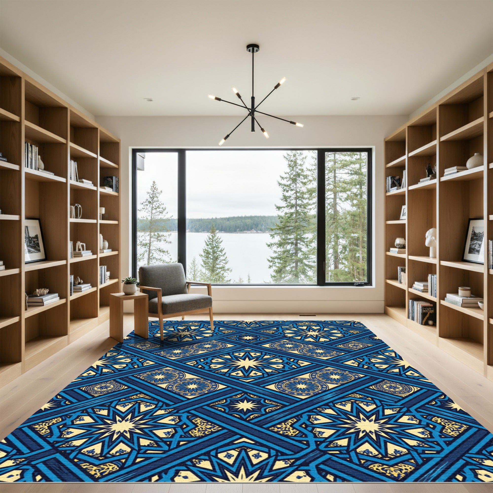 Navy Blue Geometric Eleven Point Star Rug