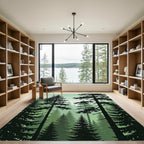 Misty Evergreen Forest Silhouette Woods Rug