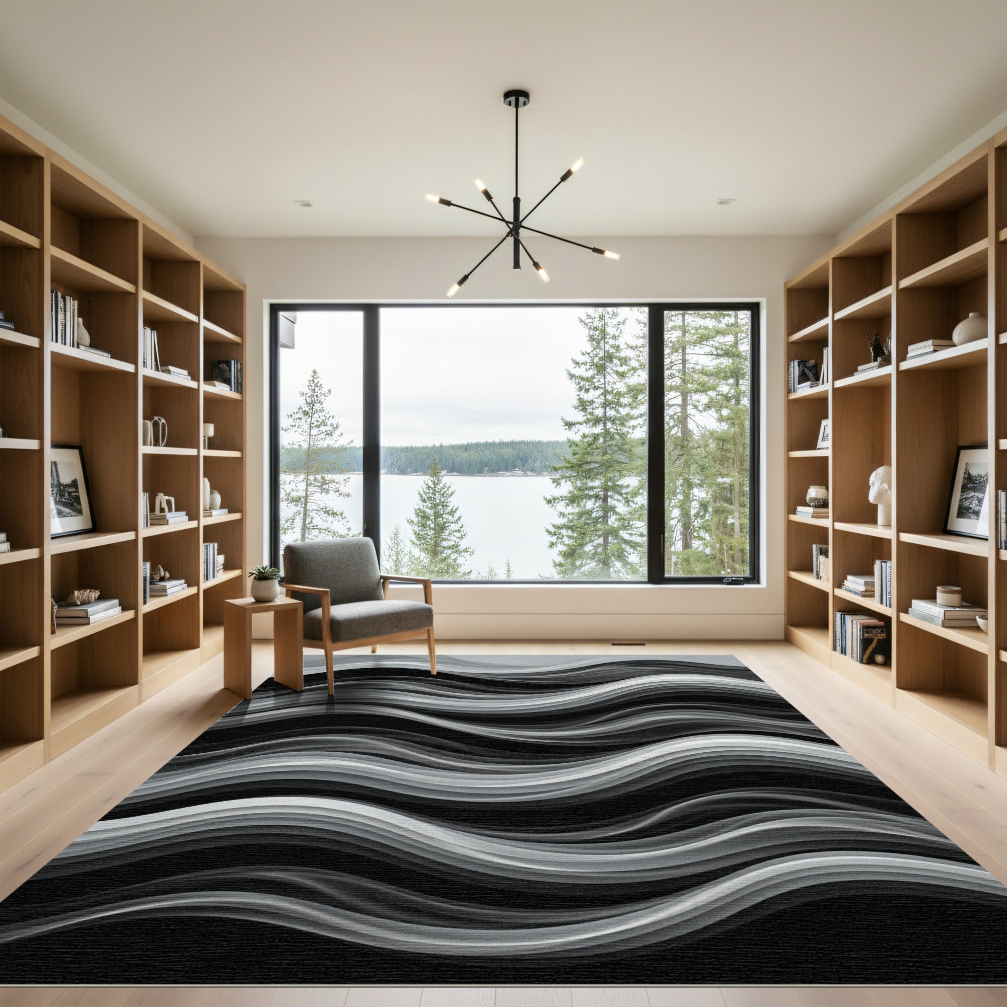 Abstract Monochrome Flowing Wave Rug