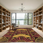 Art Deco Crimson Gold Fan Assemblage Rug