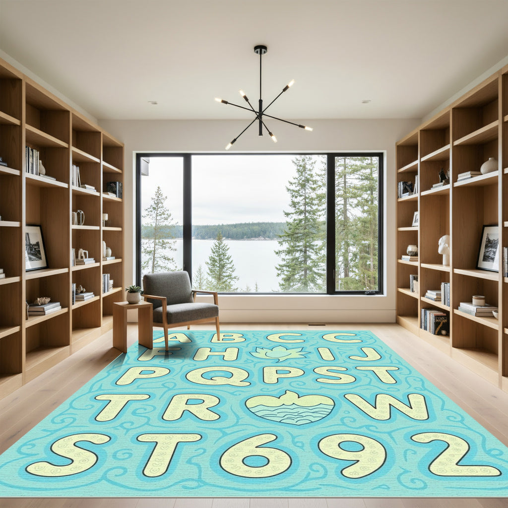 Light Blue Alphanumeric Folio Rug