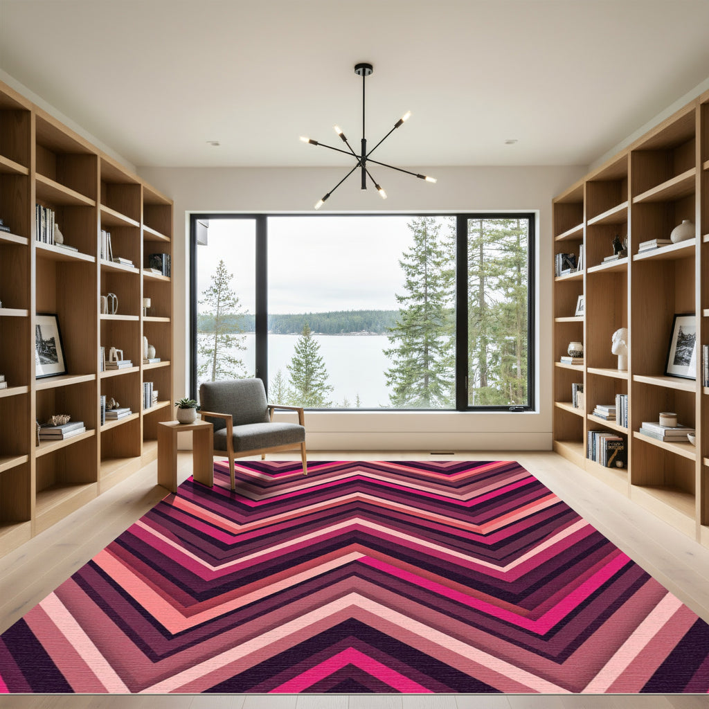 Bold Magenta Chevron Geometric Abstract Rug