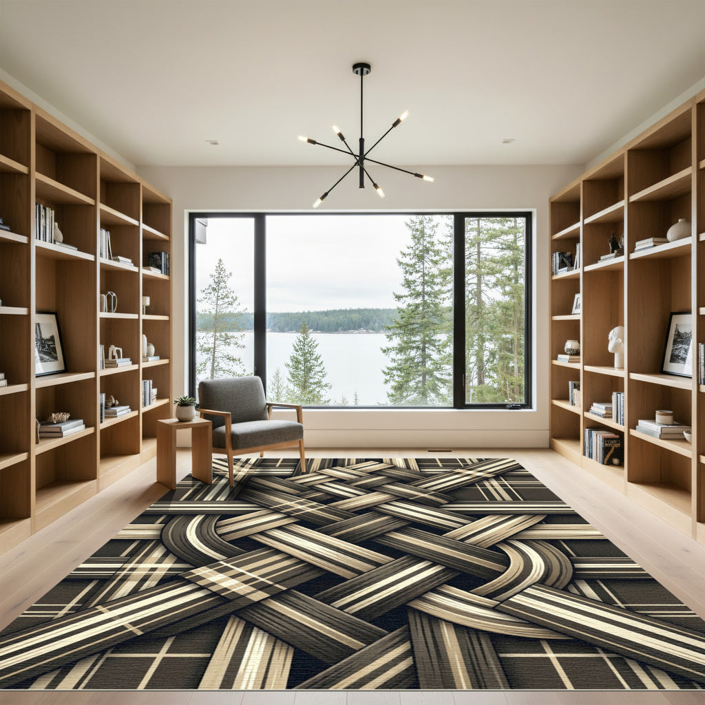 Brown Woven Stripe Plaid Weave Rug