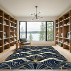 Art Deco Navy Gold Wave Fan Rug
