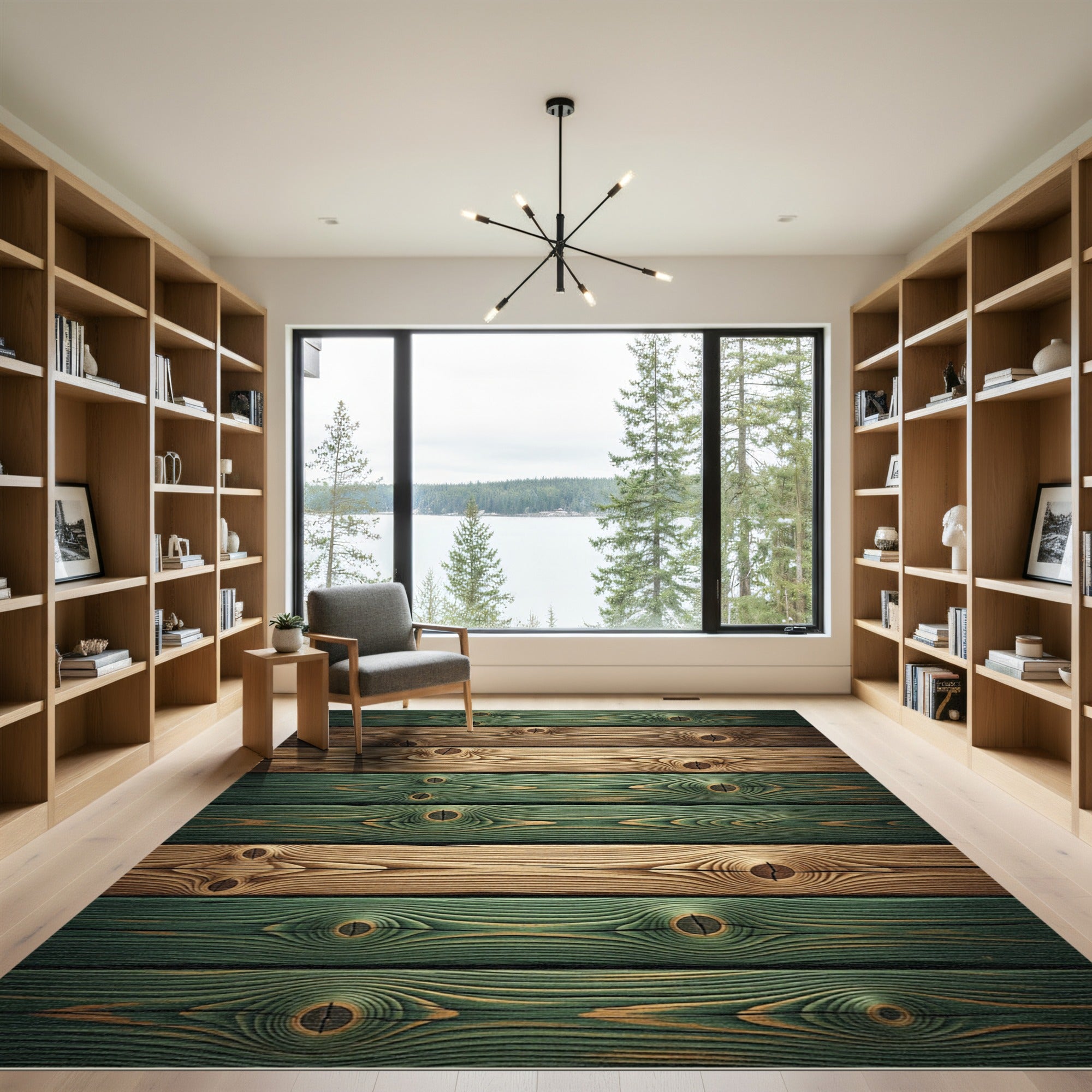 Rustic Green and Brown Weathered Wood Rug