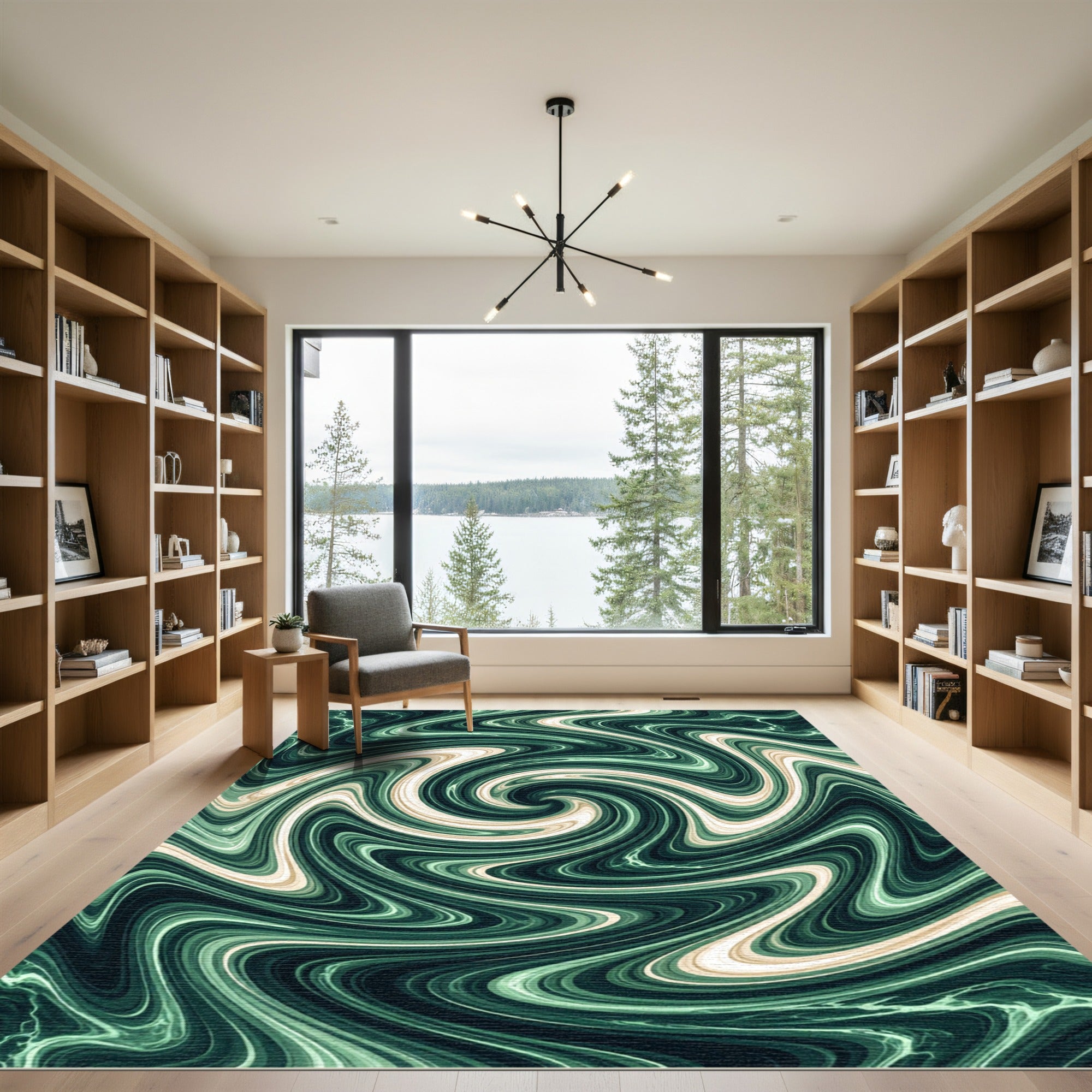 Deep Teal Swirl Marble Accents Rug