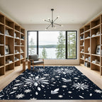 Midnight Silver Shimmering Crystal Snowflake Rug