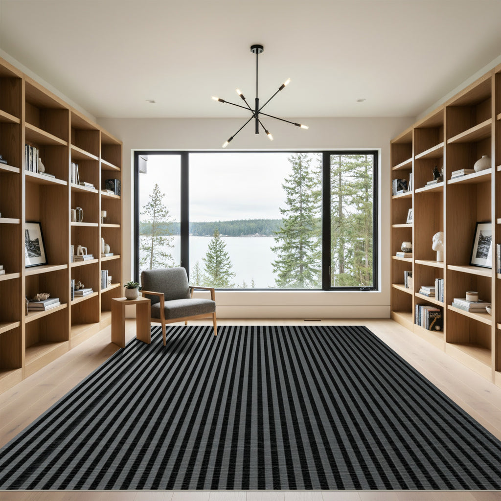 Charcoal Vertical Striped Modern Rug