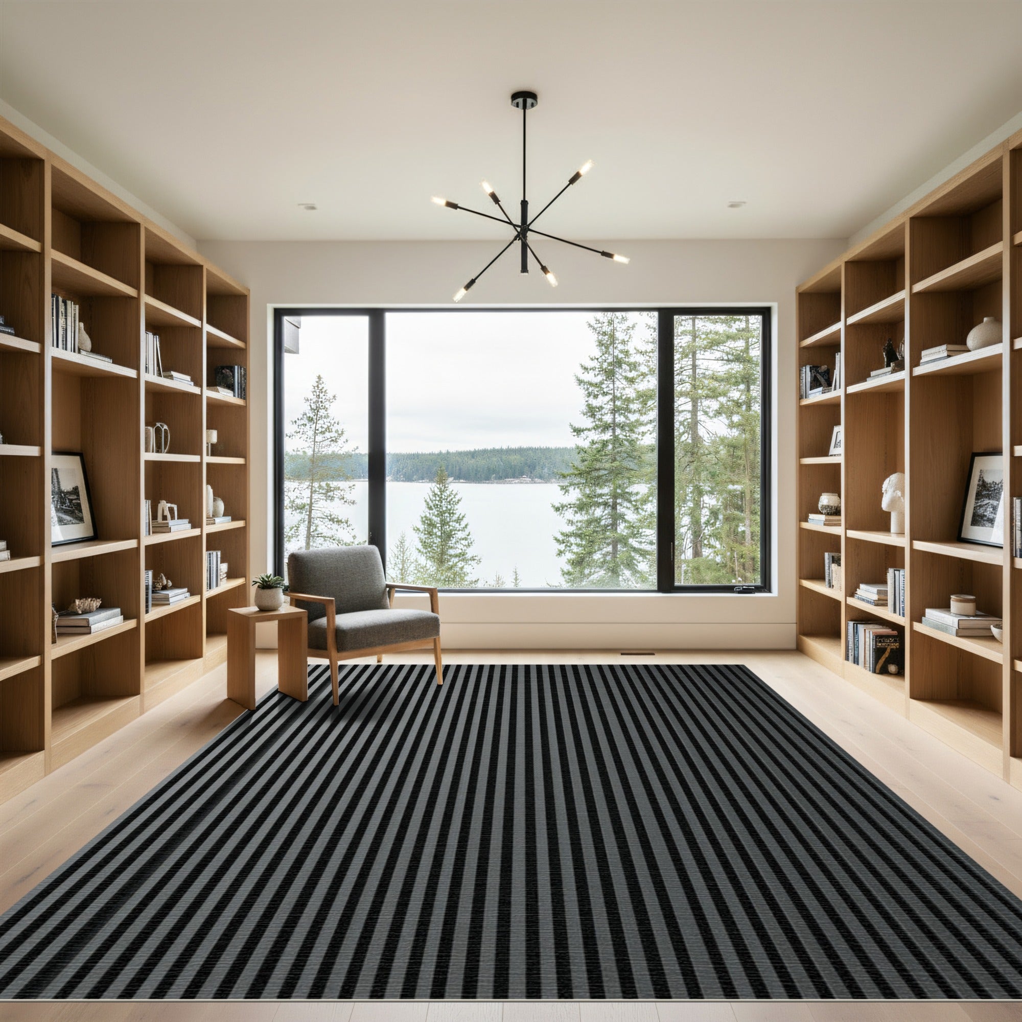 Charcoal Vertical Striped Modern Rug