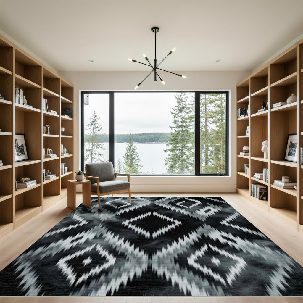 Monochromatic Diamond Tribal Jagged Rug