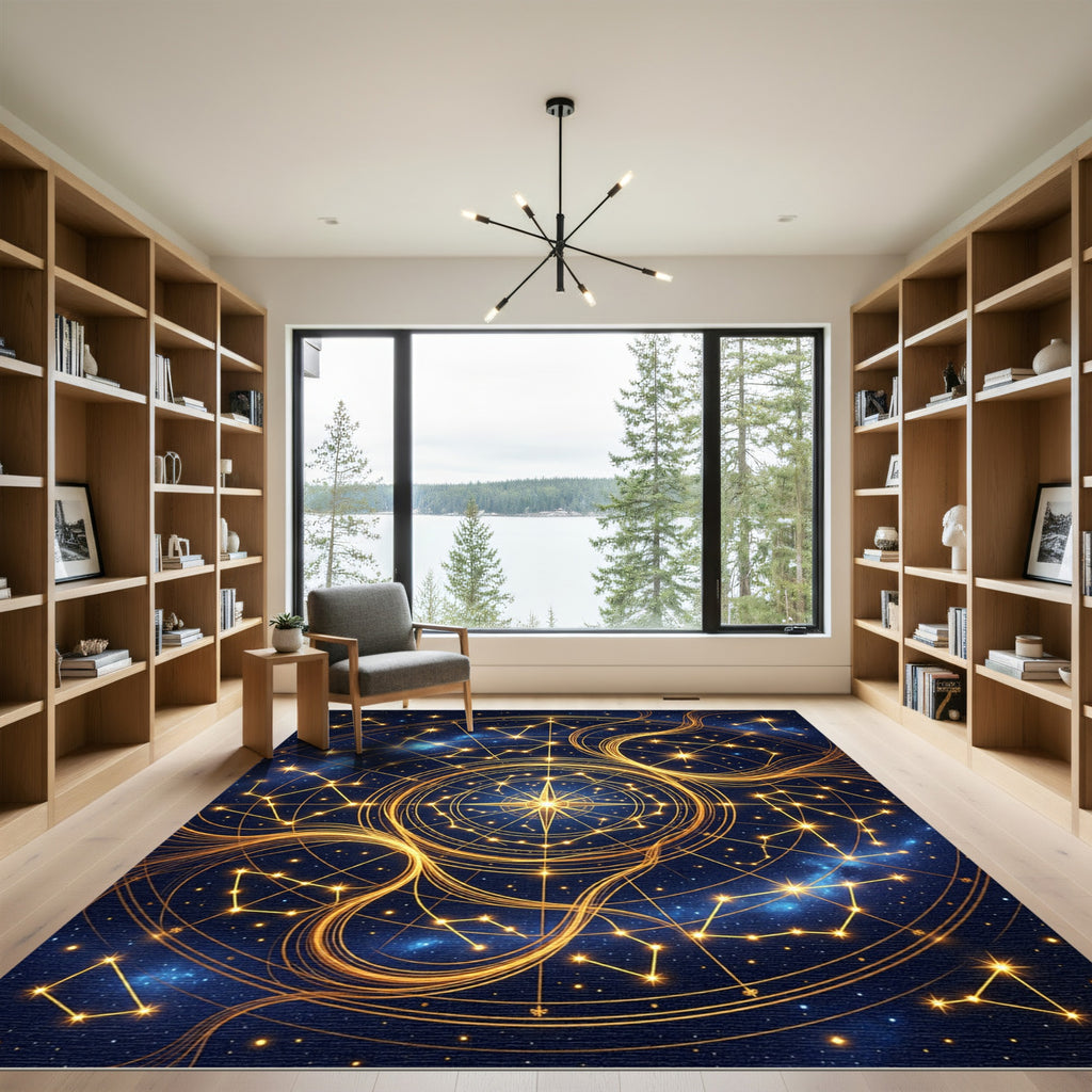 Celestial Golden Constellation Astral Map Rug
