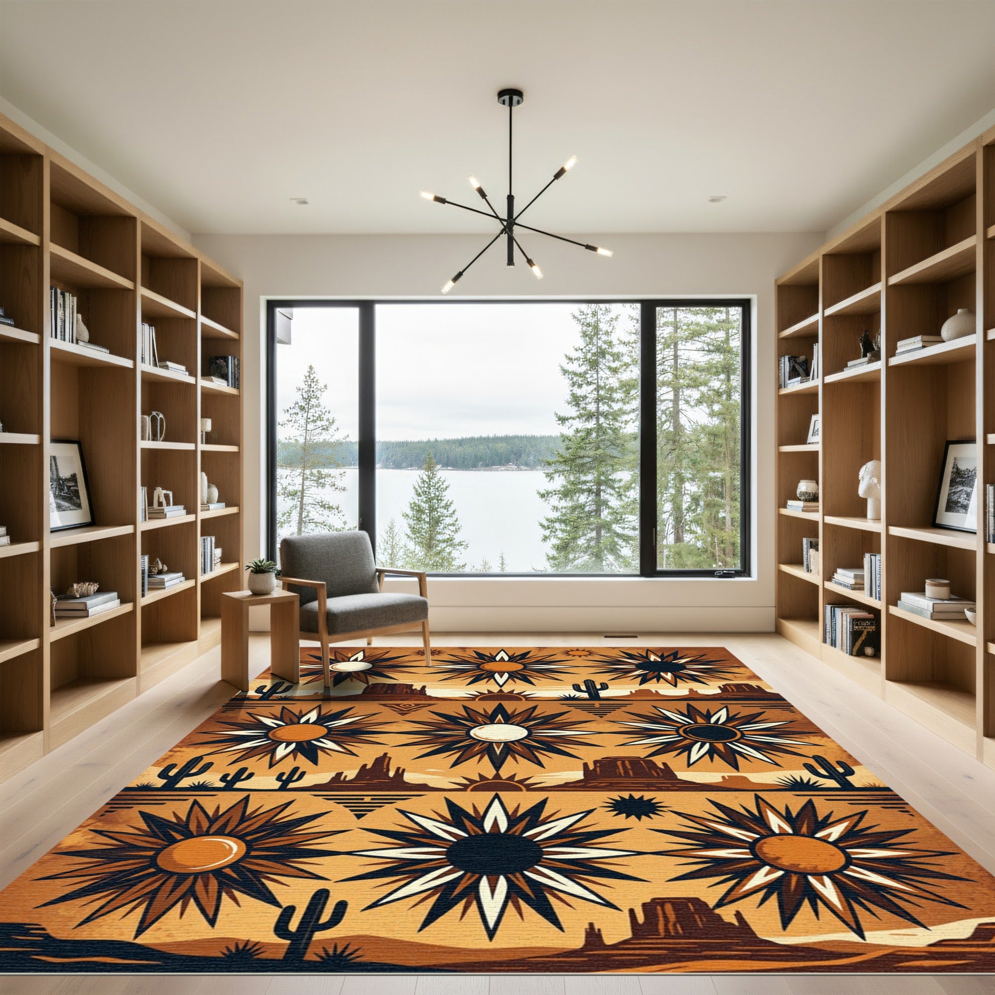 Earthy Desert Sun Southwest Geometric Art Rug