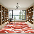 Coral Red Abstract Wave Composition Rug