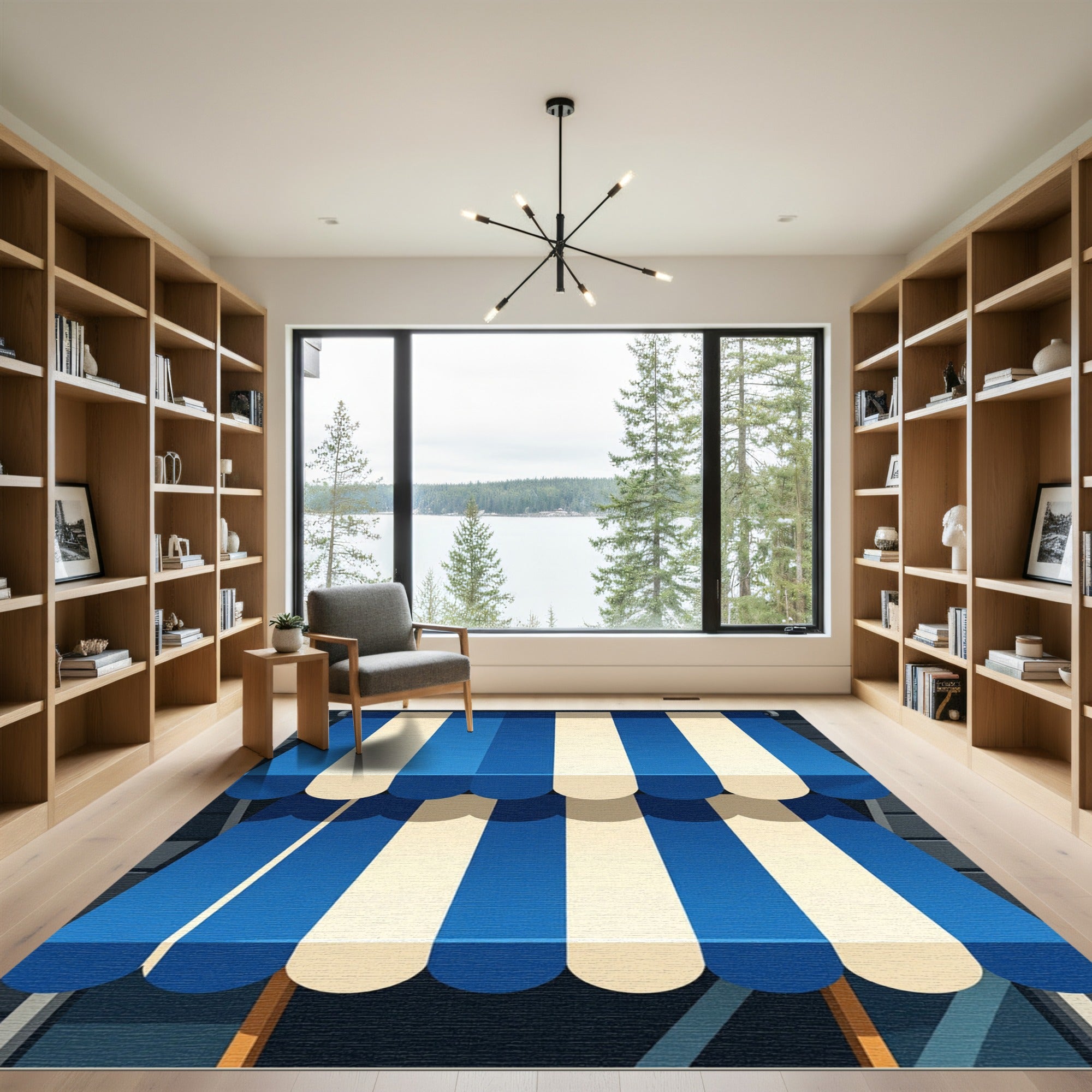 Classic Blue and Cream Cabana Stripe Rug