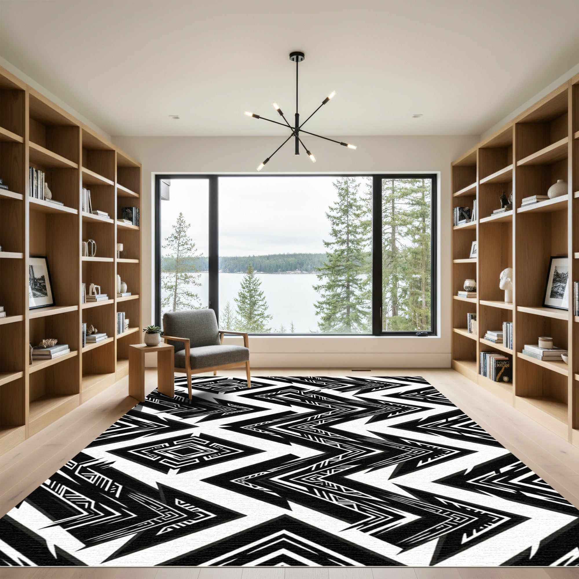 Bold Monochrome Geometric Tribal Arrow Rug
