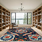 Vintage Navy Floral Rose Medallion Rug