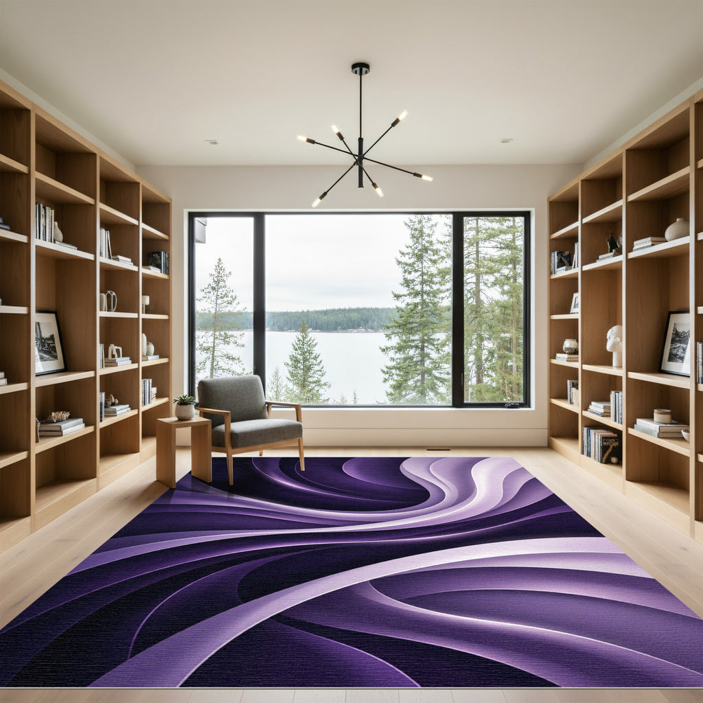 Modern Liquid Purple Abstract Swirl Rug