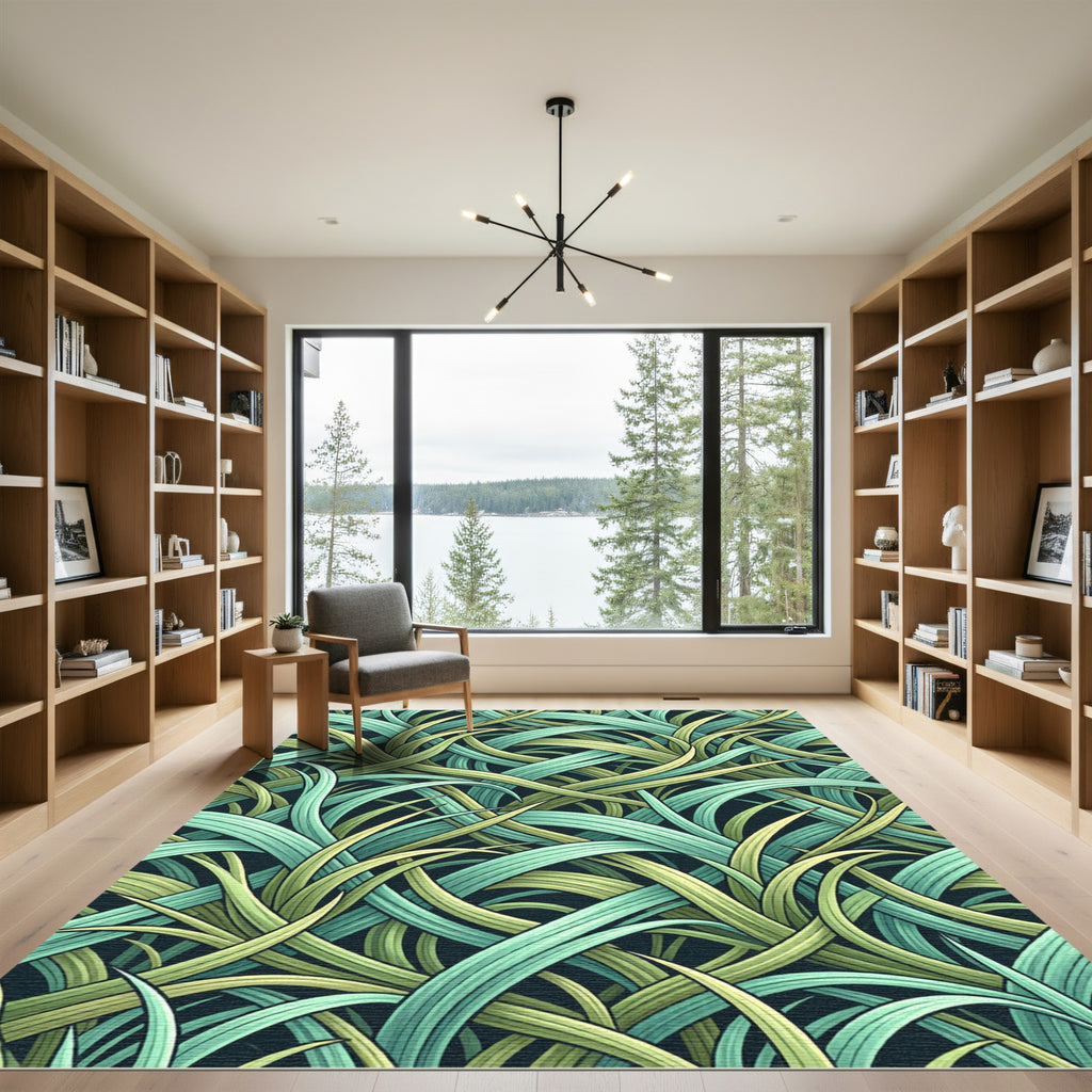 Green Teal Woven Grass Meadow Rug
