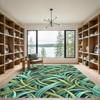 Green Teal Woven Grass Meadow Rug