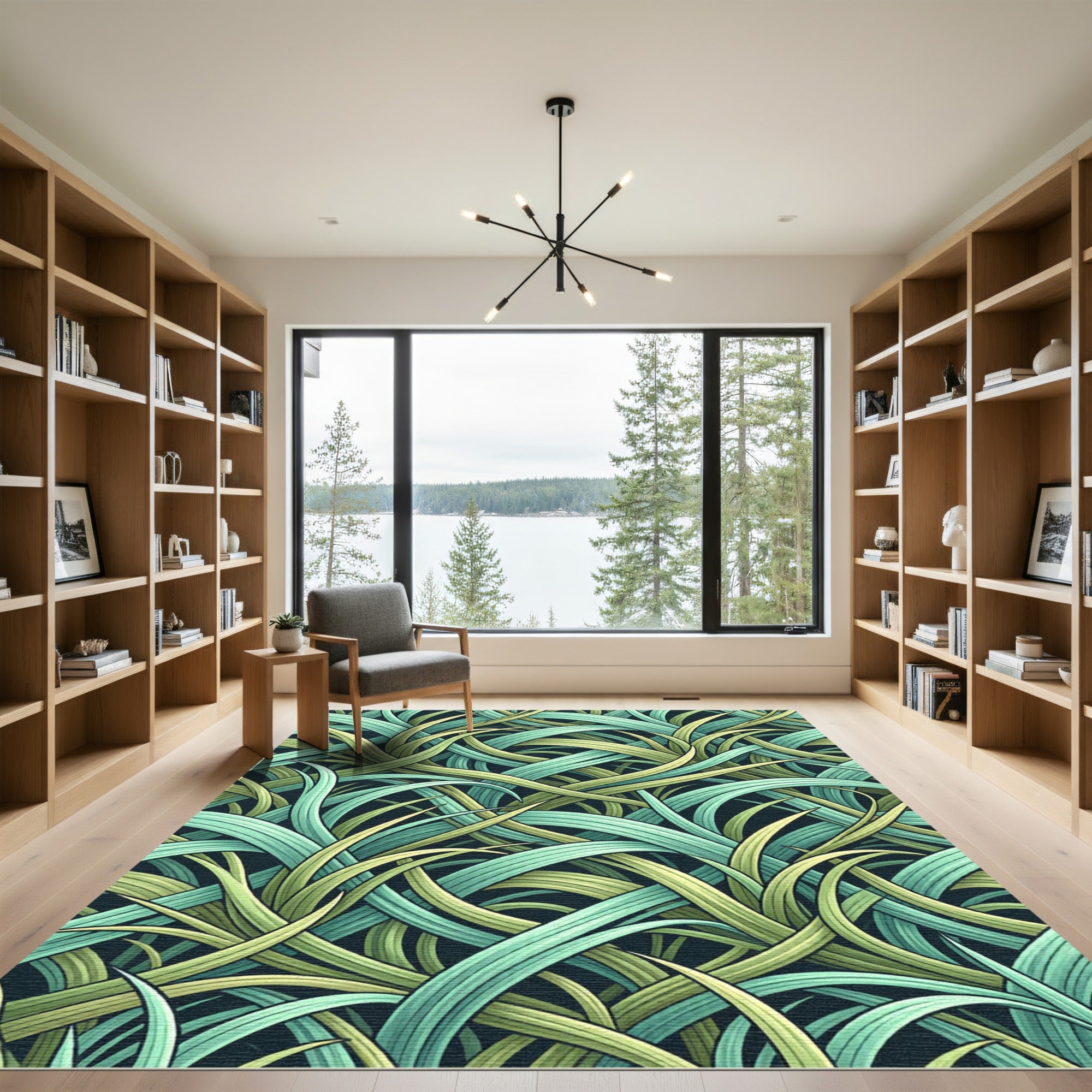 Green Teal Woven Grass Meadow Rug