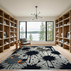 Monochrome Ink Splash with Burnt Orange Accents Rug