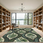 Lush Emerald Tropical Foliage Botanical Segment Rug