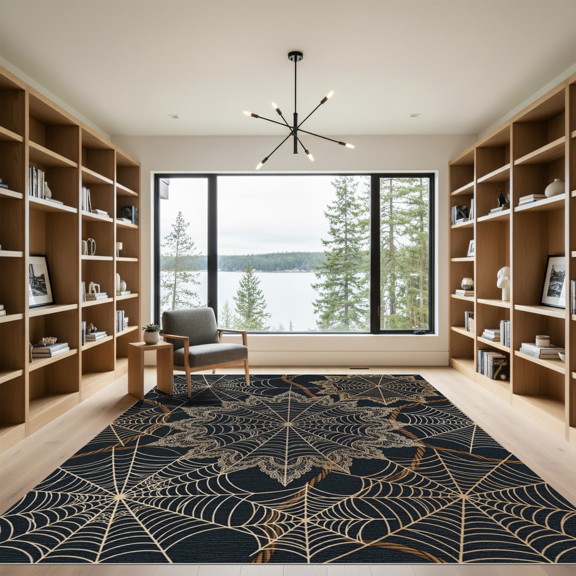 Golden Spiderweb Lace Medallion Rug