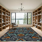 Navajo Inspired Orange Gray Fish Foulard Rug