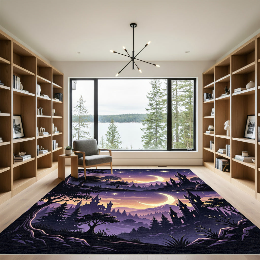 Ethereal Twilight Crescent Moon Castle Rug