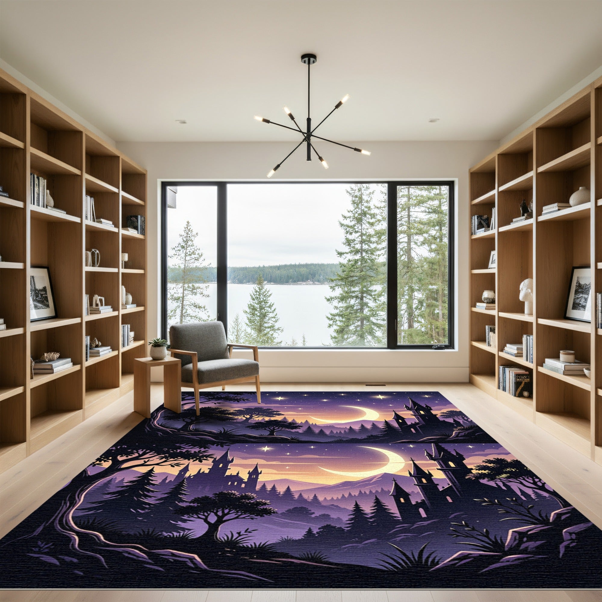 Ethereal Twilight Crescent Moon Castle Rug