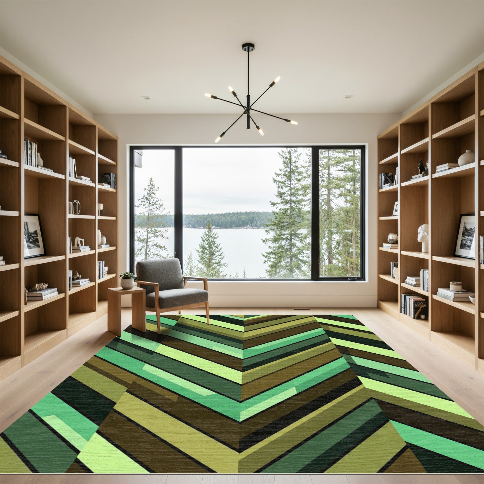 Modern Olive Forest Chevron Stripe Rug