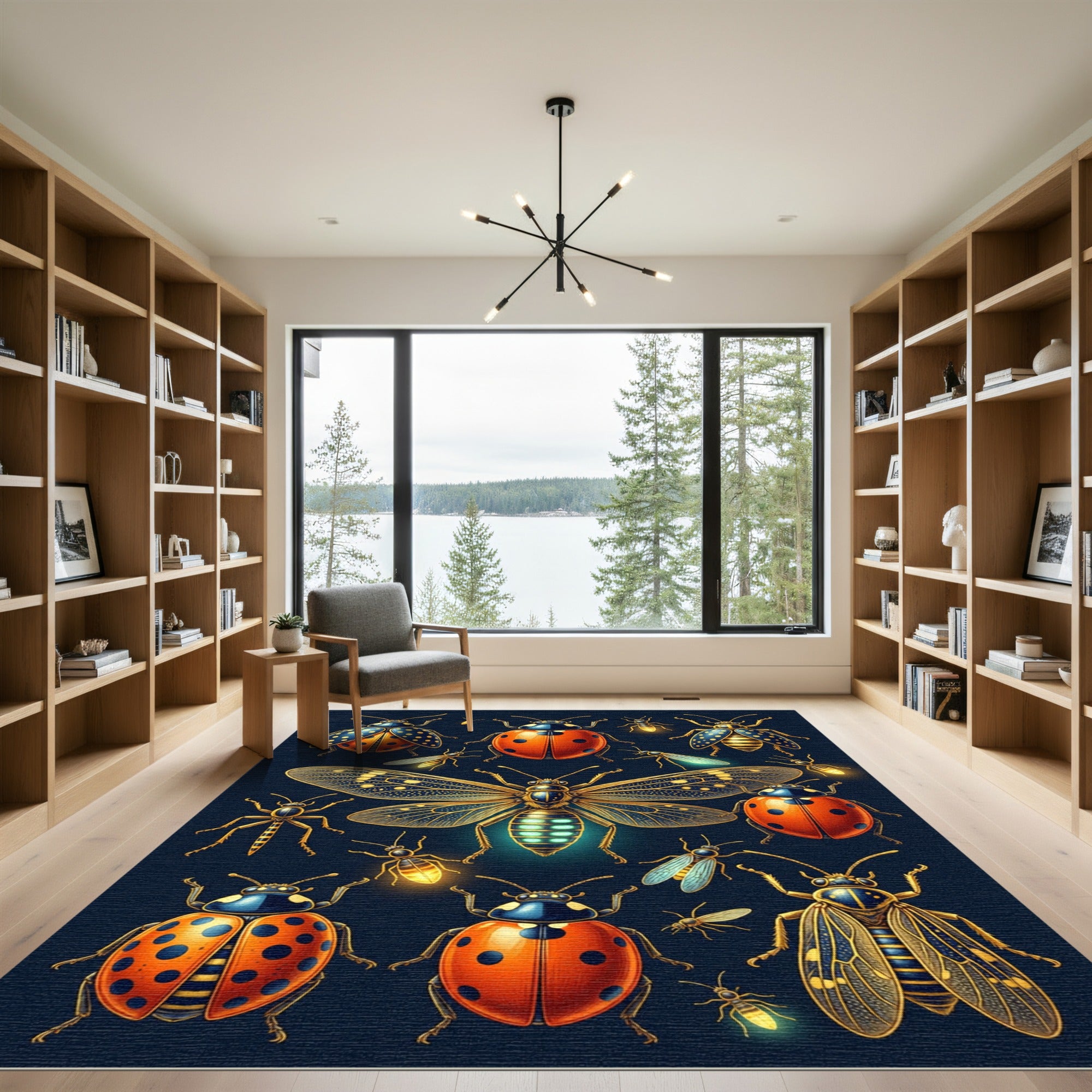 Luminous Golden Beetle Insect Garden Rug