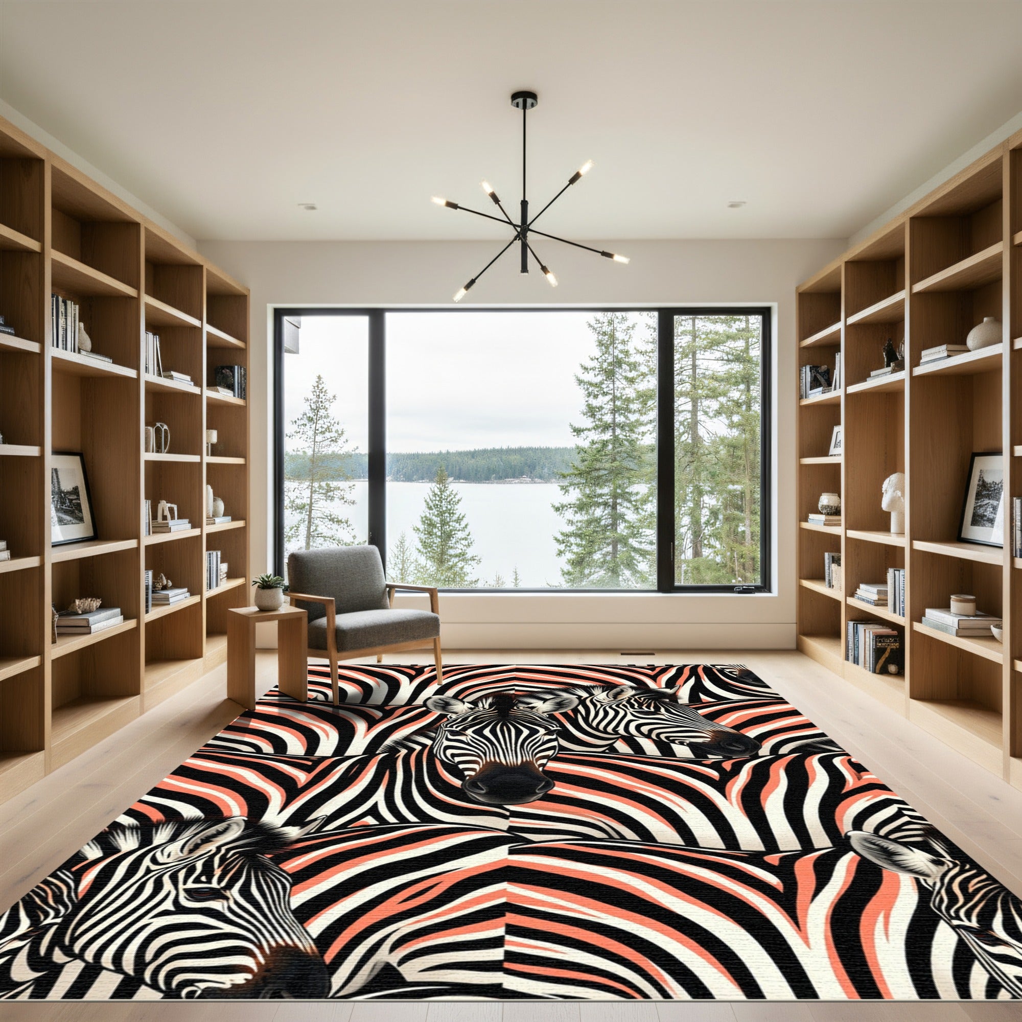 Coral Zebra Stripe Animal Whimsical Rug